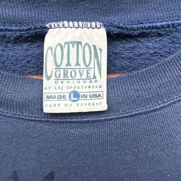 VINTAGE Eagle Sweatshirt Mens Large Blue Bald Made USA 90s Cotton Grove Designs - Picture 8 of 13
